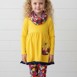 Girl's Pumpkin Floral 3 Piece Outfit, kids, set, Fall